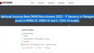 National Housing Bank Recruitment 2020 | 11 Vacancy | NHB Jobs | Delhi Jobs | India Jobs