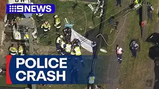 Major rescue operation to free police officer following crash | 9 News Australia