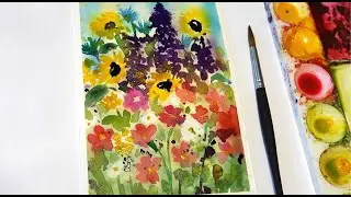 Watercolor Painting for Beginners Loose Wildflowers/Real Time Tutorial/ watercolor Tutorial