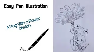 Ink Illustration || Pen Drawing || Frog sketch || Flower drawing #drawing #stepbysteptutorials