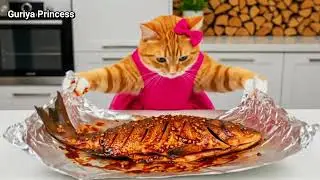 Orange Cat is cooking Fish | Cute | Story | ai | Guriya Princess