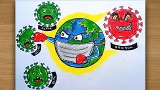 Corona virus new variant drawing|Omicron variant drawing| save earth from corona drawing easy.