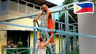 HUSBAND and WIFE BUILDING a HOUSE in VILLAGE