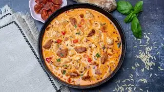 Сливочный суп с курицей и чоризо