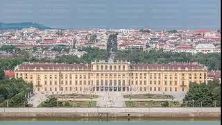 Beautiful view of famous Schonbrunn Palace timelapse with Great Parterre garden in Vienna, Austria