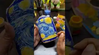 Paint Starry Night on water bottle 🌌🎨 #bottleart #Starrynightpainting #Starrynight #Art #vangogh