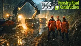 We Built a 2KM FORESTRY ROAD in a RAINY NIGHT 🌧️🛣️ | Viking Crew Hardcore Build | FS25