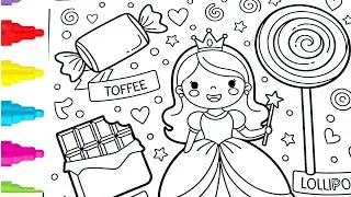 Cute Princess Candy Coloring 🍭 | Learn Colors with Toffee & Lollipop 👑 | Kids Coloring Fun