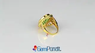 Beautiful Customized Natural Emerald Panchdhatu Ring with White CZ Stones