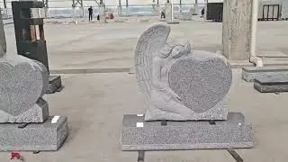 Upright Memorial Headstone  Angel Heart Monument in Grey Granite