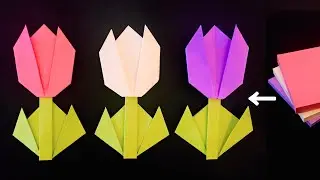 Easy Sticky Note Origami Tulip Flower 🌷 Simple paper flower DIY crafts Room Decoration - 折り紙 チューリップ