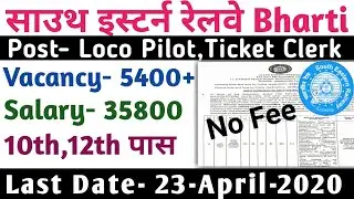 South Eastern Railway Recruitment 2020| SER Loco Pilot, Ticket clerk new vacancy 2020| SER Railway