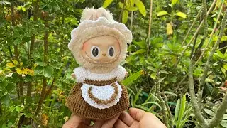 Crochet Maid Dress for LaBuBu 17cm/Crochet clothes for plushies/DIY/Handmade/Cute