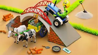Bullock cart hits by tractor/Diy tractor builds mini overbridge for Bullock cart safety