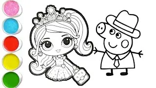 Peppa pig With Princess Drawing Painting & Colouring For kids & Toddlers ll Easy Kids Drawing 