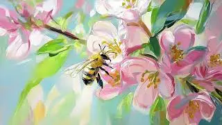 Spring Bee Flower Art Screensaver for Family Room TV | Soft Botanical Art | No Music | 3 Hours