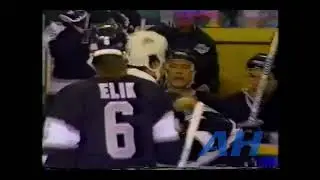 NHL Feb. 24, 1991 Mike Eagles,WPG v Tim Watters,LA Winnipeg Jets Los Angeles Kings
