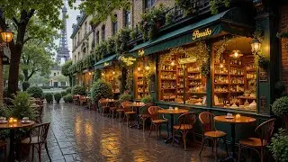Spring in Paris with Soft Jazz Music | Quiet Rain Sounds at Cozy Coffee Street For Relax, Study