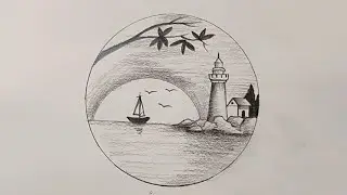 drawing beautiful and easy scenery drawing of lighthouse | drawing tutorial for beginners