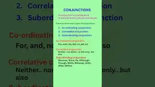 Conjunction / Types of Conjunctions / Parts of speech #conjunctions