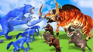 Giant Tiger vs Mammoth Elephant Prehistoric Mammals vs Shadow Itself Animal Revolt Battle Simulator