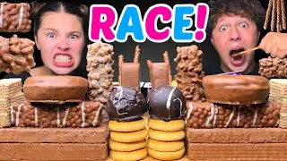 ASMR LEFTOVER DESSERT RACE! CHOCOLATE CANDY BARS, CAKE, CHOCOLATE MARSHMALLOW MUKBANG EATING 먹방