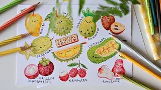 How to draw tropical fruits with coloured pencil | Easy Drawing | Illustration