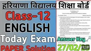 Haryana Board class 12 english today exam paper solution।।hbse।। class 12 english answer key 2025||