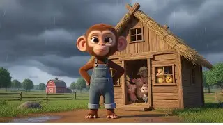 Monkey Builds a Safe House for Rainstorm and Protects Farm Animals