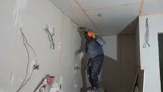 ripped out kitchen & wall back to brick. reboard & dab wall ready to be plaster