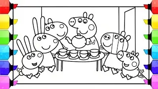 Peppa Pig Tea Party with Friends Drawing Easy, Peppa Pig Drawing, Peppa Pig Coloring, Peppa Pig Book