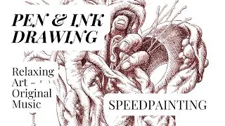 SPEEDPAINTING Relaxing Art✒️ Pen & Ink Drawing + Original Music | Study With Me | Abstract Hand