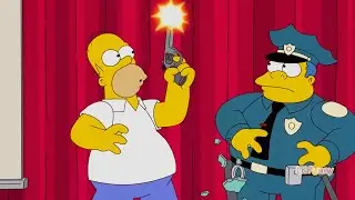 The Simpsons - Homer Snatches The Sheriff&rsquo;s Gun And Fires It In Front Of The Assembly Hall