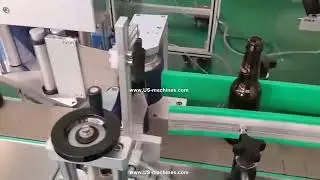 Automatic beer glass bottle neck side main body side labeling machine with 2 labeler heads