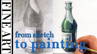 From Sketch to Acrylic: Transforming a Green Bottle into Fine Art