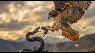EPIC! Hawk Steals Snake's Prey in Intense Air Battle!