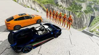 Expensive Cars Stairs Jumps Down With Crash Test Dummy - BeamNG.drive Down Stairs Jumps Slow Motion