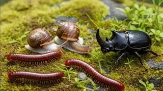 Rare Wildlife Encounter : Millipede, Snail & Rhinoceros Beetle Meetup #Millipede #EducationalInsects
