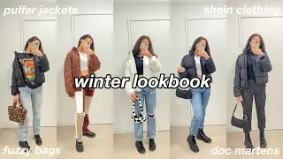 WINTER LOOKBOOK & OUTFIT IDEA VIDEO (styling shein clothing, puffer jackets, fuzzy bags, docmartens)
