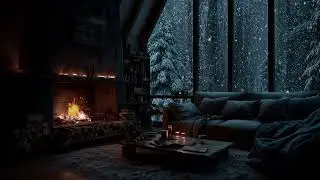 Warm Fireplace & Soft Piano Relaxing Holiday Ambience with Snowfall