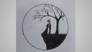 Pencil couple circle drawing// New circle scenery couple drawing// easy draw