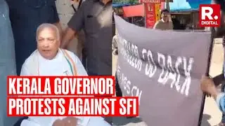 Kerala Guv Arif Mohammad Khan's Roadside Protest, Confronts SFI Demonstrators Waving Black Flags