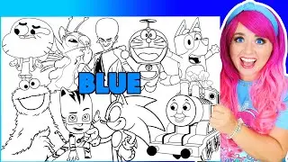 Coloring All BLUE Characters | Sonic, Bluey, Catboy, Thomas, Cookie Monster, Megamind, Stitch & More