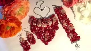 Technique de creation. Collier, boucler d'oreilles & bracelet,  Fimo , broderie, perle.
