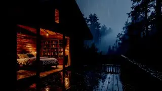 Forest Cabin Rain at Night 🌧 Soothing Rain Sounds & Gentle Thunder for Sleeping