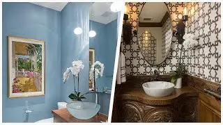 75 Powder Room With Brown Countertops And Multicolored Countertops Design Ideas You'll Love 🎀