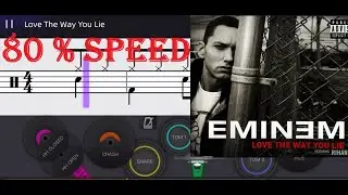 80% Speed Eminem - Love The Way You Lie Drum Tutorial | Drum Learning | Drum App | Drum Cover