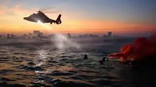 Relaxing Ambient Soundscape - Ocean Waves - Rescue Helicopter Hovering - Synth Drones/Pads - Calming