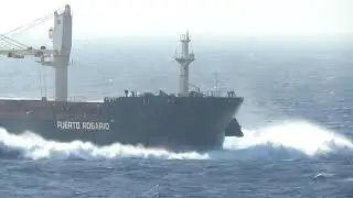 Cargo Ship fighting with waves March 2019 Mediterranean Sea