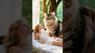 Nap Time Bliss: Relaxing with a Giant Feline! 🐱💤👩#funny #cat #cute#beautiful girl
